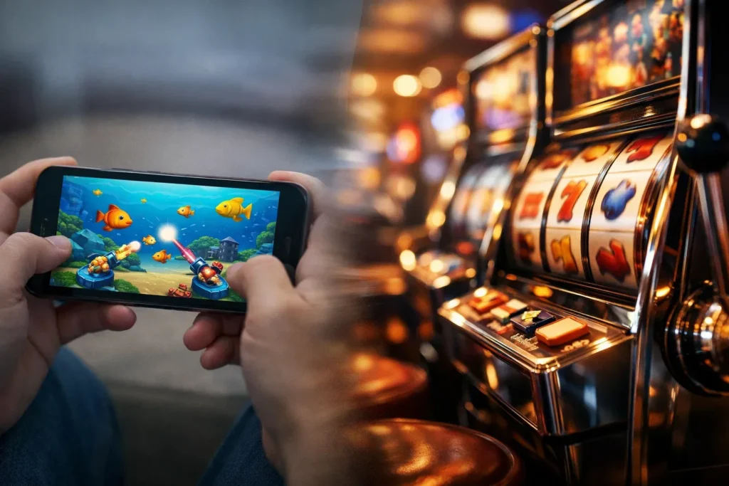 A comparison between vibrant fish shooting games and classic real casino slot machines