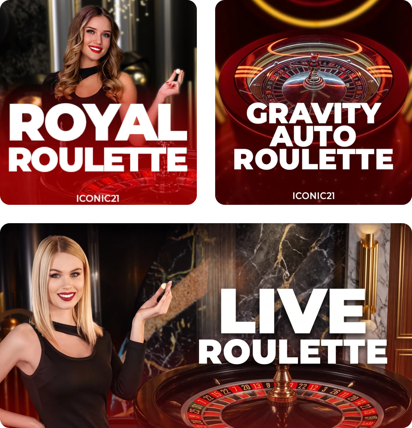 casinoGames A collage of four images from a casino games website, including a woman playing roulette, a live roulette table,