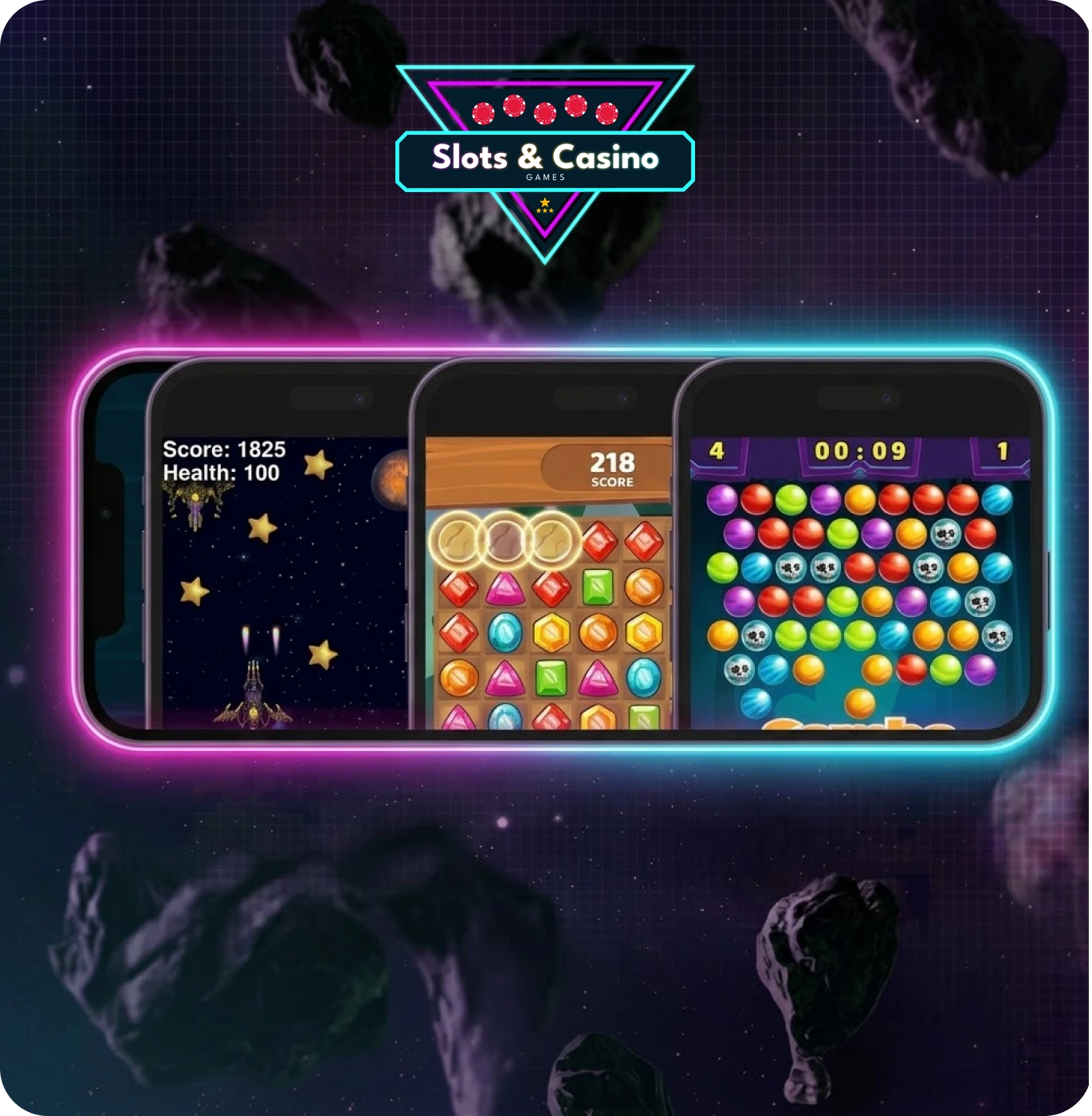 casinoGames A smartphone screen displaying three different casino games, with a casino games logo at the top